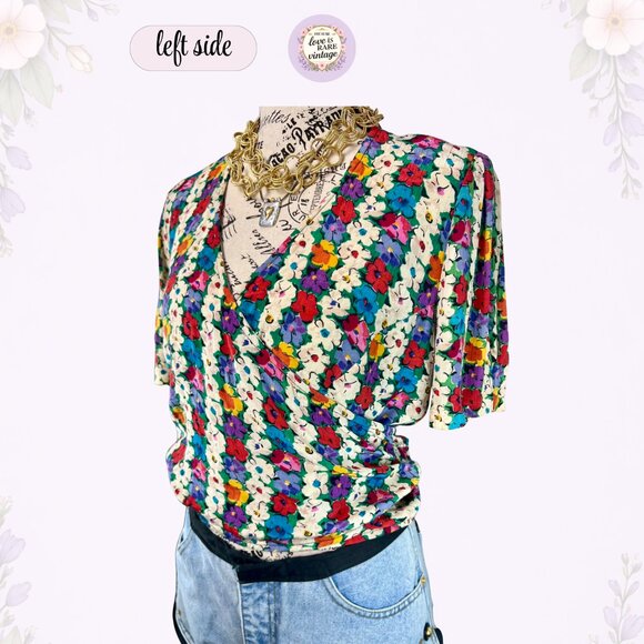 Vintage Betsey Johnson Floral Print Blouse • 1990s Multicolor Top • USA • S - Picture 5 of 8